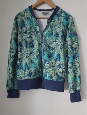 Bench Tropical Palm Print Bomber Jacket - Teal & Navy